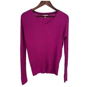 Sonoma Life+Style Women Medium Magenta Cable Knit Sweatshirt Casual Colorful Y2K